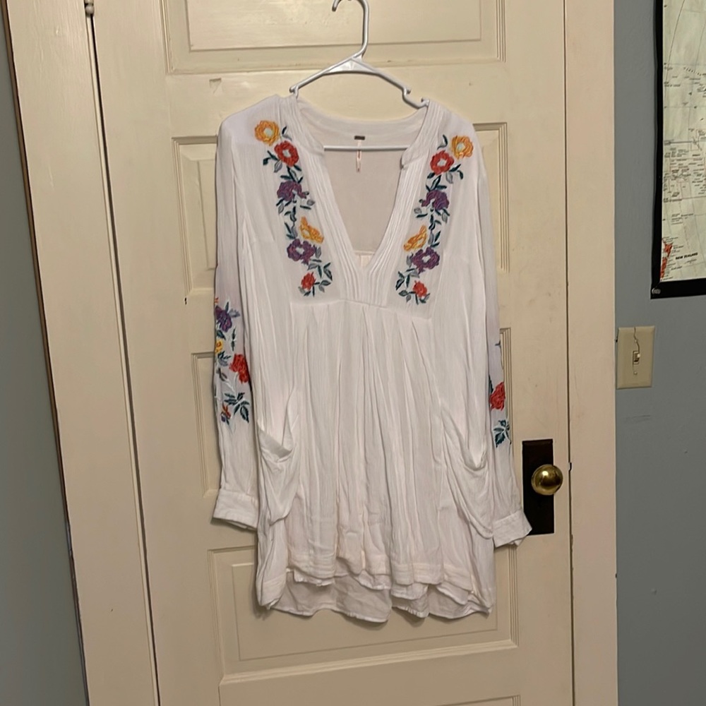 Embroidered Free People boho mini dress.